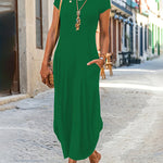 A-line Loose Pockets Solid Color Split-Joint Round-neck Midi Dresses