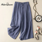 Dropping cotton and linen cropped wide-leg pants