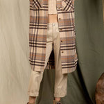 Plaid print drop shoulder overcoat