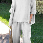 Casual Solid Color Loose Top & Pants Cotton Linen Two-piece Set