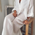V NECK SOLID COLOR MAXI DRESS