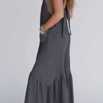 Grey Solid Color Sleeveless Flare Leg Jumpsuit with Pockets