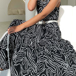 Elegant Loose Fashion Trend Print Lace Up Swing Dress