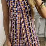 Retro Print Casual Split Top Two-Piece Set