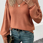 Stylish long sleeve solid color sweater