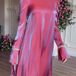 A-Line Long Sleeves Pleated Solid Color Tied Waist Zipper Round-Neck Maxi Dresses
