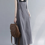 Casual Solid Color With Pocket Suspender Dress