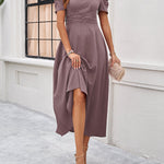 A-Line High Waisted Pleated Solid Color Zipper V-Neck Maxi Dresses