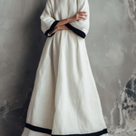 Women's Elegant White Woven Round-neck Long-sleeved Loose-fitting Maxi Dress
