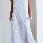 Striped Round Neck Sleeveless Oversized Fitted Dress