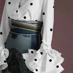 Flared Sleeves Falbala Polka-Dot Lapel Collar Blouses&Shirts Tops