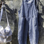 Strap Striped Jumpsuit Wide Leg Pants