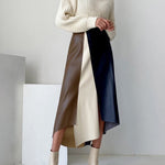 A-Line High Waisted Asymmetric Contrast Color Split-Front Skirts Bottoms