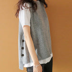 Simple Sleeveless Loose Buttoned Solid Color Round-Neck Sweater Vest Outerwear