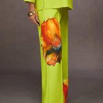 Loose Wide Leg Elasticity Flower Print Pleated Pants Trousers