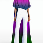 Half Sleeves High-low Contrast Color Gradient Round-neck T-Shirts Tops
