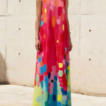 Loose Sleeveless Contrast Color Printed V-Neck Maxi Dresses