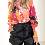 V-neck cardigan lantern sleeve shirt fashionable women's tops