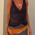 Malibu Knit V-neck Hollow Out Twist Loose Tank