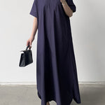 Loose Short Sleeves Solid Color V-Neck Maxi Dresses