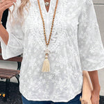 Solid Color Lace Embroidered Floral Loose Casual Top