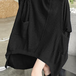 Batwing Sleeves High-Low Pockets Solid Color High-Neck Midi Dresses Sweater Dresses