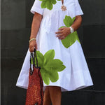 A-Line Loose Flower Print Pleated V-Neck Midi Dresses