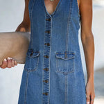 V-neck Open Back Denim Vest Mini Dress