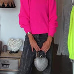Bright Winter Day Knit Solid Color Wide Neck Relaxed Sweater