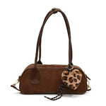 Retro PU frosted shoulder baguette bag (with leopard print charm)