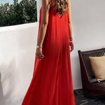 Loose Sleeveless Pleated Solid Color Split-Joint Spaghetti-Neck Maxi Dresses