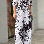 Dolman Sleeved Floral Print Stretch High Rise Maxi Jumpsuit