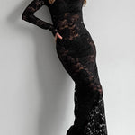 Bodycon High Waisted See-Through Solid Color Split-Joint Round-Neck Cover-Up Maxi Dresses
