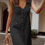 V-neck single-breasted button-down dress