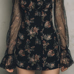 Elegant Printed Mesh Panel Mini Dress With Lace Trim