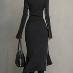 Bodycon Irregularity Asymmetric Solid Color Split-Joint Split-Side Zipper Mock Neck Blouses&Shirts Tops + Pockets  Skirts Bottoms Two Pieces Set