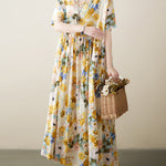 A-Line Loose Floral Printed Round-Neck Midi Dresses