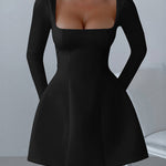 A-Line Bodycon Solid Color Zipper Square-Neck Mini Dresses