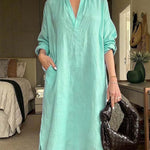 Women'S Casual Solid Color V-Neck Dress