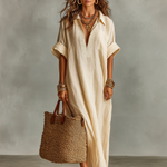 Women's Minimalist Loose-fitting Embroidered Short-sleeved Maxi Dress