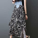 Loose Plus Size Flower Print Pockets Split-Joint Spaghetti-Neck Maxi Dresses Suspender Dress