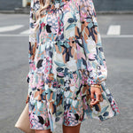 A-Line High Waisted Printed Split-Joint Tied Mock Neck Mini Dresses