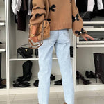 Vernie Knit Jewelry Pendant Bow Pattern Front Tie-up Long Sleeve Loose Cardigan