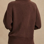 Meet The Autumn Ribbed Zipper Neck Sweatshirt and Elastic Waist Pocketed Loose Pants Set