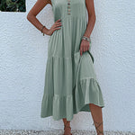 Loose Sleeveless Pleated Split-Joint V-Neck Midi Dresses