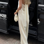 Modern Day Glam Satin Halter Tie-up Tank and Elastic Waist Wide Leg Pants Set