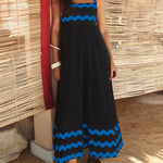 A-line High Waisted Contrast Color Zipper Square-neck Maxi Dresses Midi Dresses