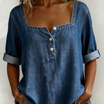 Avélia™ | Denim shirt with square neck