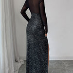 Bodycon High Waisted Shiny Split-Joint Split-Side One-Shoulder Maxi Dresses