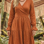 Women'S Casual V-Neck Solid Color Cotton And Linen Dress